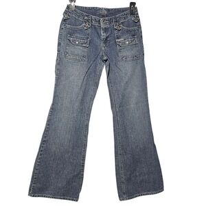 Vintage Y2K SILVER Women's Denim Tuesday‎ Flare Bootcut Jeans 30x33 Low Rise